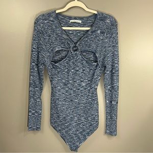 Abercrombie & Fitch NWT blue knit O-Ring Cutout Sweater Bodysuit size XL